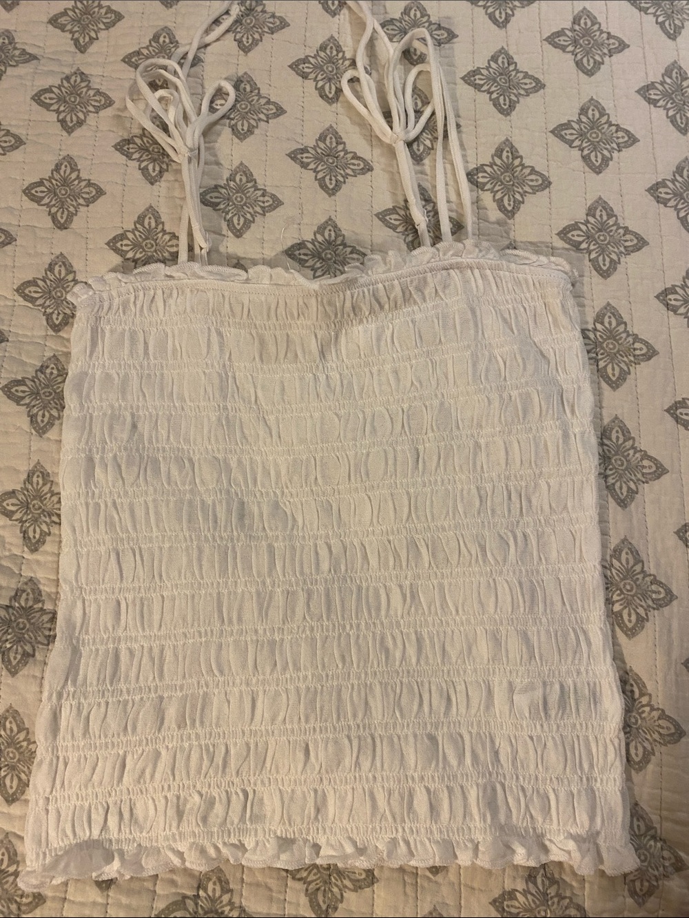 aerie White Smocked Tie-Strap Camisole